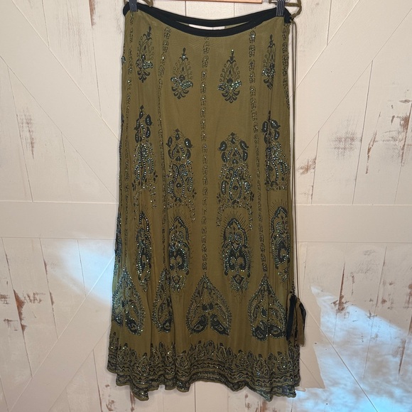 Soft Surroundings Olive Embroidered A-Line Skirt - Picture 10 of 12